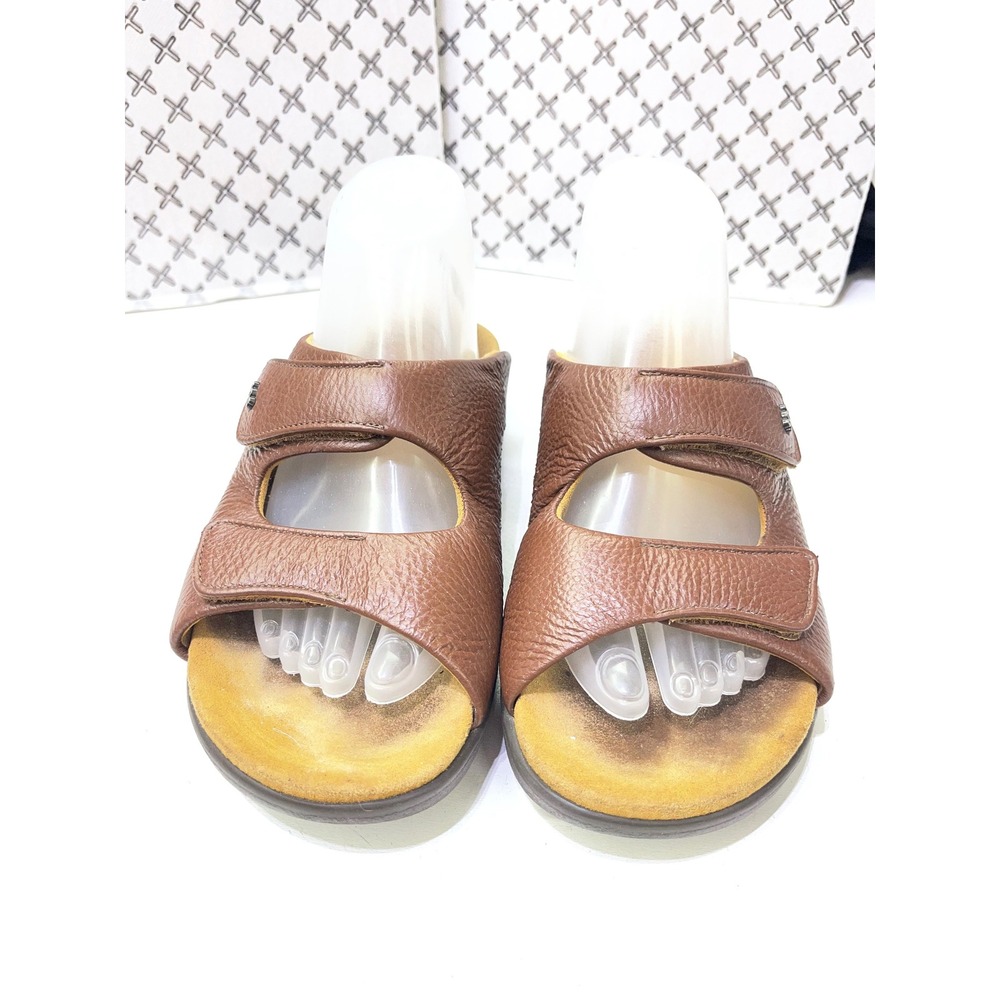 SAS Womens 7.5 WW Brown Leather Tripad Comfort Adjustable Slide Sandals USA